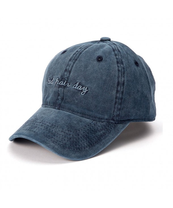 Denim Baseball Cap Hat Adjutable Plain Cap for Women with Bad Hair Day Printing - Navy - CQ18655MT30