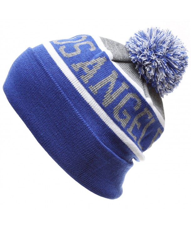 MIRMARU USA Favorite City Cuff Winter Knitted Pom Pom Beanie Hat. - Los Angeles-bluegrey - CD186ZEYT6Z