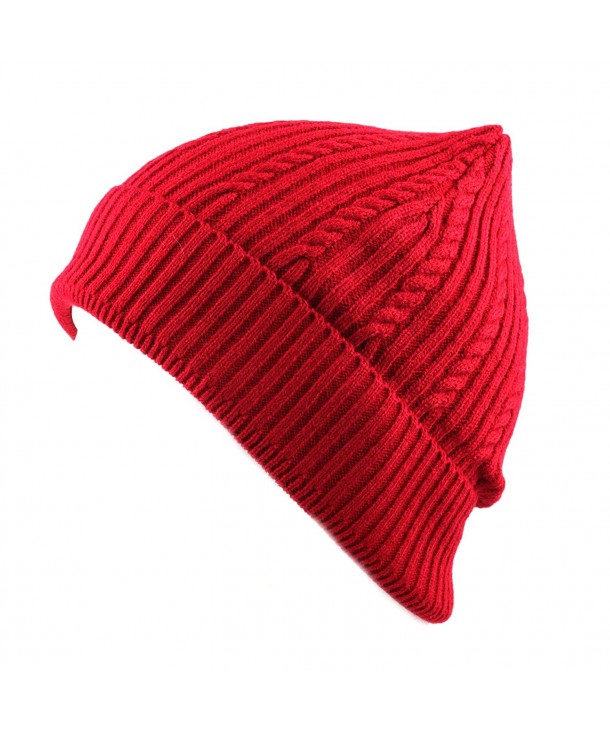 THE HAT DEPOT 200h Unisex Light Weight Chunky Cable Knit Beanie Hat - Red - CA126Z968EN