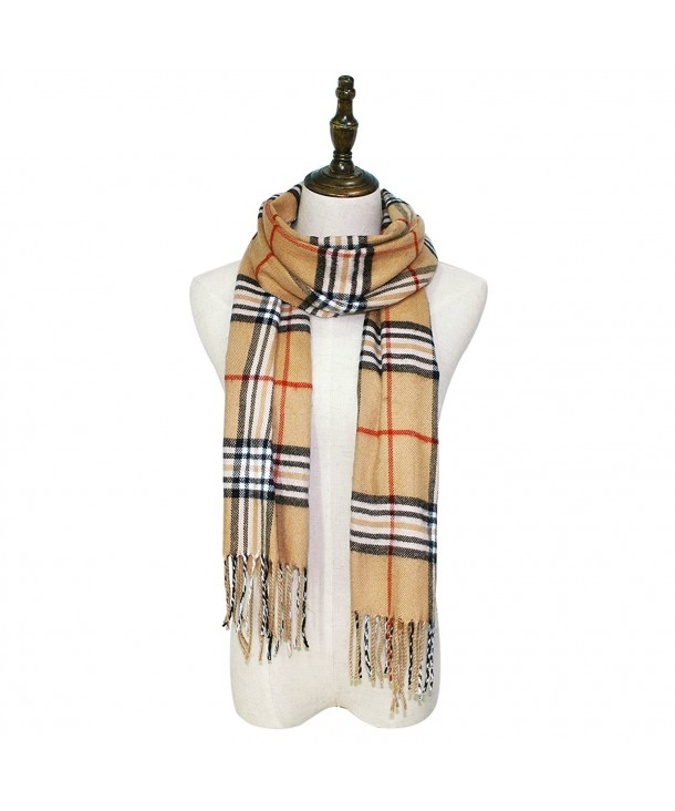 Hippih Women's Men's Unisex Classical Plaid Scarf Tassels Winter Warm Wrap Shawl - Beige - CM186DGRAOL