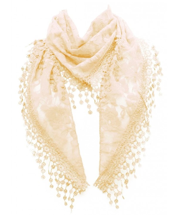 LL Lace Scarf Womens Beautiful Sheer Chiffon Embroidered Fashion Many Styles - Beige / Sand Triangle - CC12I6Z7F7D