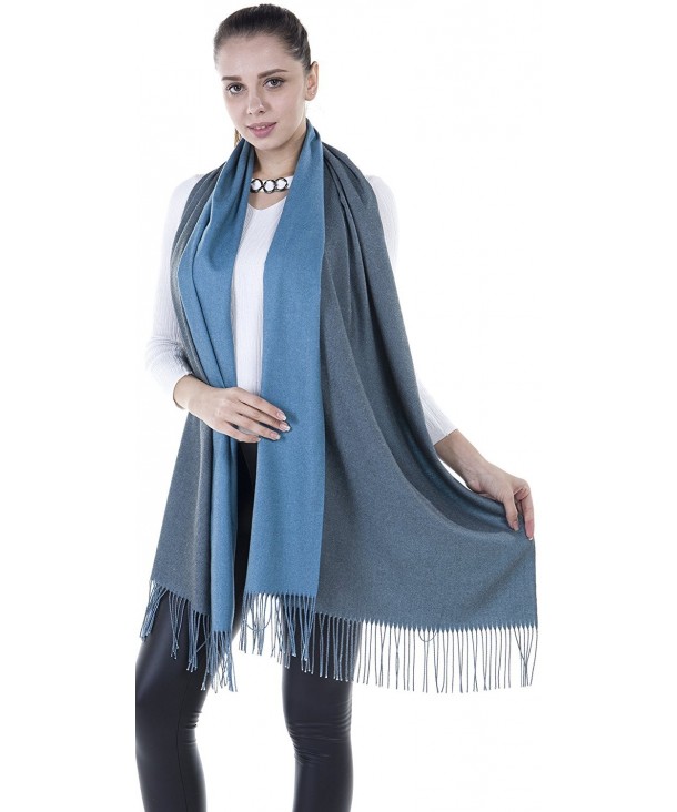 Niaiwei Long Pashmina Womens Wool Shawl- Bridal Extra Large shawl for Wedding Evening - Grey + Blue - CY186YSCU94