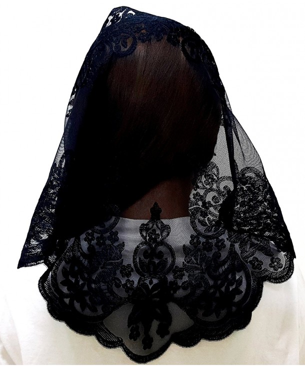 Anna Veils Chapel Catholic Veil Spanish Lace Mantilla Medium - Rich - Black - C2127KRUWRD
