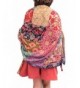 Women's Boho Bohemian Soft Blanket Oversized Fringed Scarf Wraps Shawl Sheer Gift - Orange Floral - CW189UNQLO3