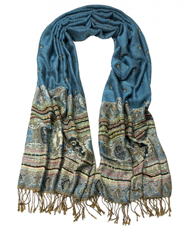 Dahlia Women's Rayon Scarf Shawl - Bohemian Tulip Print - Blue - C7128RMW09D