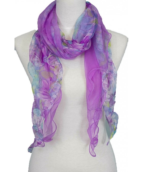 Double Layer 100% Silk- Floral Ruffle Silk Scarf- Summer scarf - Purple - CT17XSTYA8C