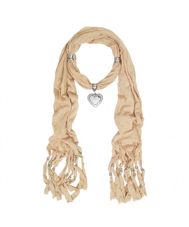 Elegant Heart Charm Pendant Jewelry Necklace Scarf - Diff Colors Avail - Beige - CF11UG0XSZZ