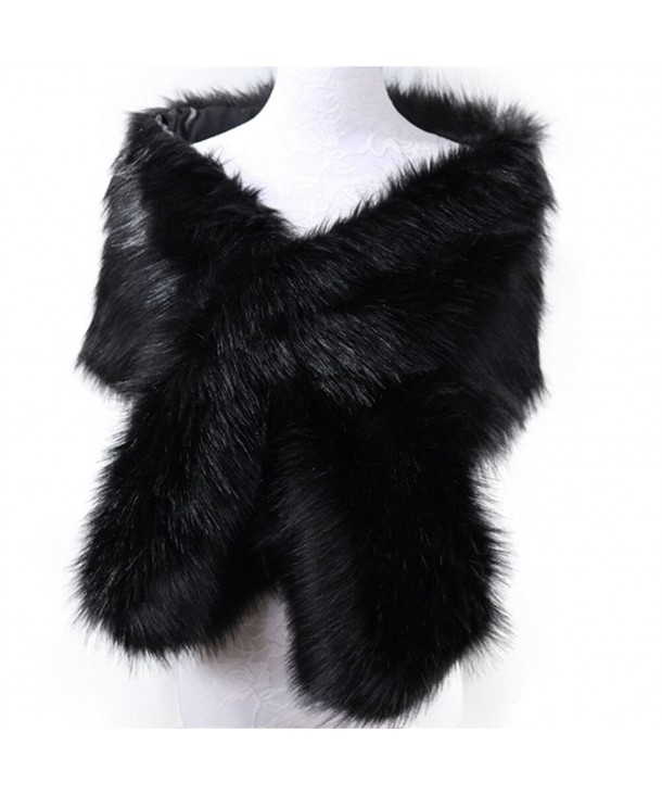 RUNHENG Women's Wedding Faux Fur Shawls and Wraps- Fur Stole and Scarves. 165 x 30cm - Black - CD186M2IN39