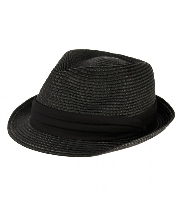 Men's Summer Stingy Short Brim Derby Fedora Pleated Hatband Hat - Black - C712F9BZU1Z