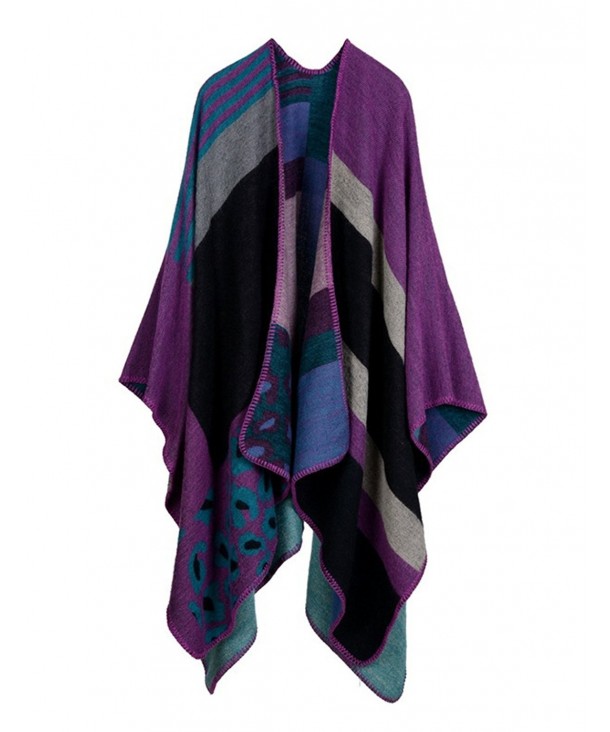 Gihuo Women's Leopard Printed Winter Warm Shawl Wrap Poncho Cape Scarf Blanket - Leopard Purple - C6189UWZZI7