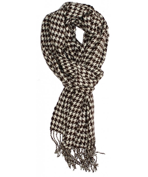 Ted and Jack -Ted's Classic Cashmere Feel Houndstooth Pattern Scarf - Chocolate Brown and Ivory - CH186K45X7A