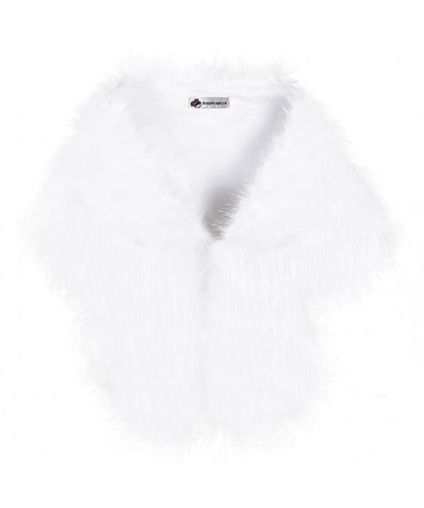 Pulula WISREMT Women's Elegant Faux Fur Shawl Wrap Shrug Fur Stole Wedding Bridal Evening Cover Up - White - CM188YSMCC4