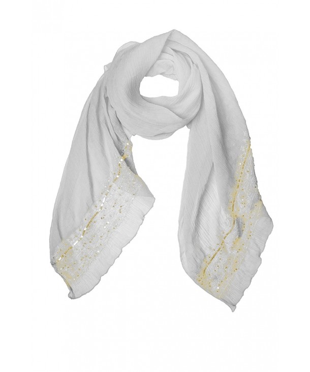 Pashmina with Gold Chain Embroidery - White - CE11GEA18NT