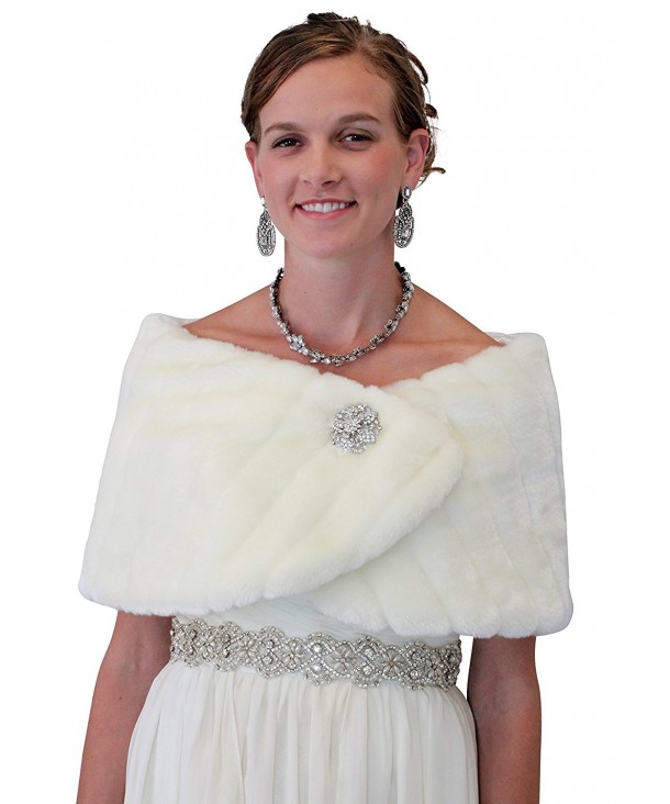 Tion Design Bridal Fur Wrap- Wedding Shawl One Size- Ivory Free Brooch - CC11JTFHMMN