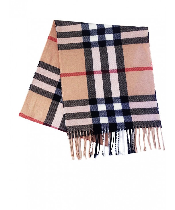 Classic Check Medium Weight Beige Tan Camel Burber Plaid Mens Womens Scarf - C018904GLCU