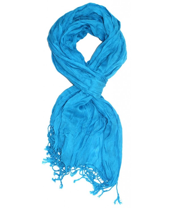 LibbySue-Essential Solid Crinkle Scarf - Turquoise Blue - CX110F7SG6P
