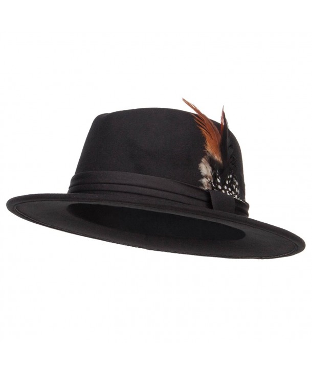 Poly Faux Felt Feather Panama Hat - Black - CZ12MCYCEYX