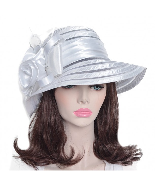 Wimdream Women's Church Wedding Cloche Bucke That Floral Bridal Derby Hat S015-X - White - CI12ODTN5VU