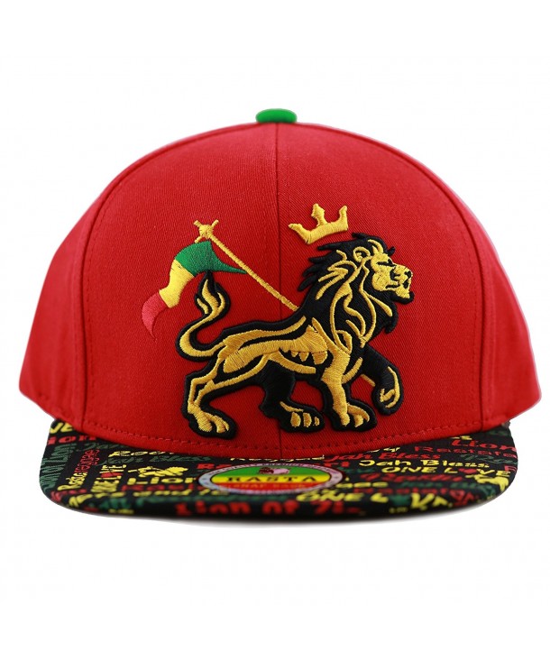 The Hat Depot 1100 Rasta Lion of Zion 3D Embroidered Flat Bill Snapback Cap Hat - Red - CV185ANTZ2W