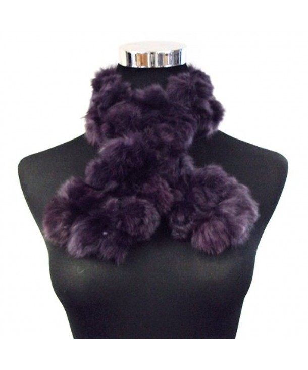 Angora Rabbit Fur Pom Balls Three Row Scarf Shawl Shrug Wrap--Purple - CX11BTPV0DX