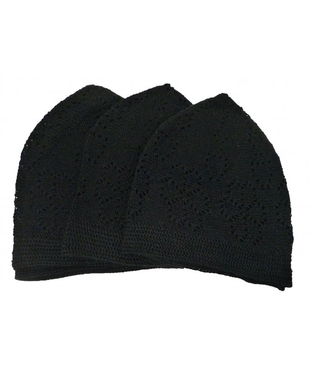 Al-Ameen 3X Islam Muslim Knit Cap Kufi Topi Prayer Hat Crochet Taqiyah Takke Skull Beanie - Black - C2182G3XS6U