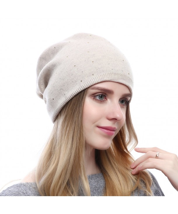 QUEENFUR Winter Cap For Women - Warm Wool Hat Cashmere Caps Knit Solid Beanies Hats - Style2-beige - CV185TI8X40