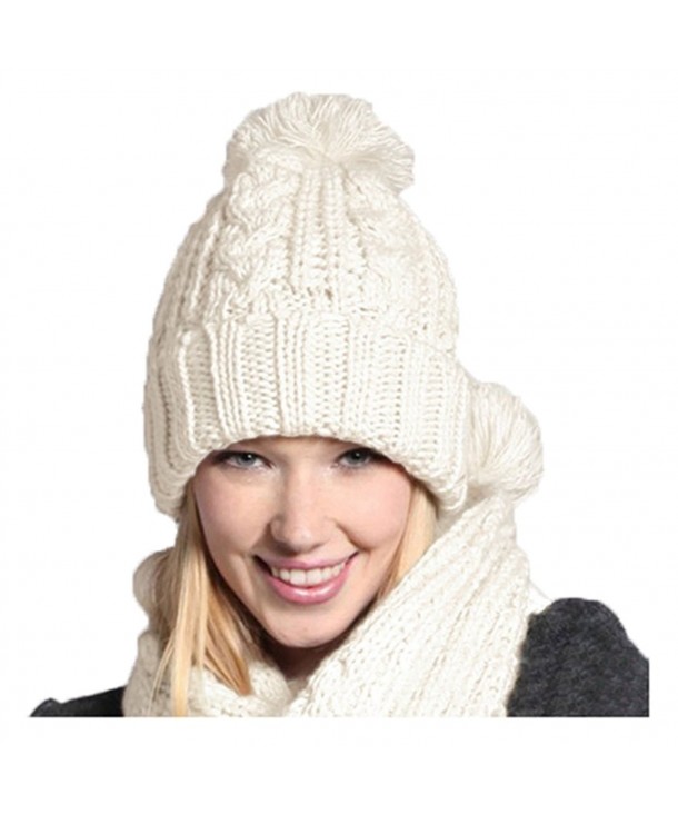 Jelinda Women Warm Knitted Scarf and Hat Winter Set - White - C712O3QNXL0