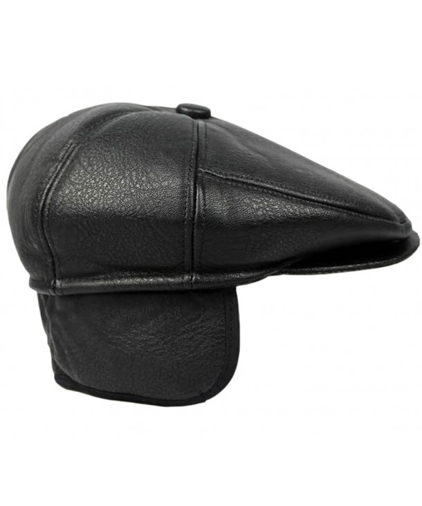 Flat Cabbie Men's Classic Newsboy Flat Cap Hat with Ear Flaps - Black - C3127A78TTP