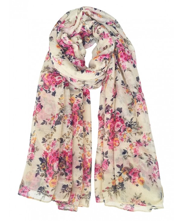 Herebuy - Cute Womens Floral Scarves Peony Print Scarf Shawl - Bbeige - CL186SXWLSE