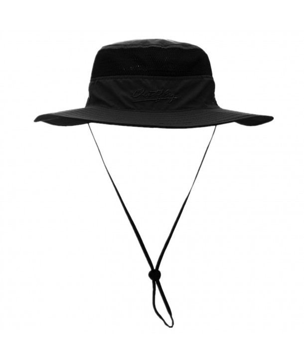 Home Prefer Men's Sun Hat UPF 50+ Wide Brim Bucket Hat Windproof Fishing Hats - Black - CT12DS764RB