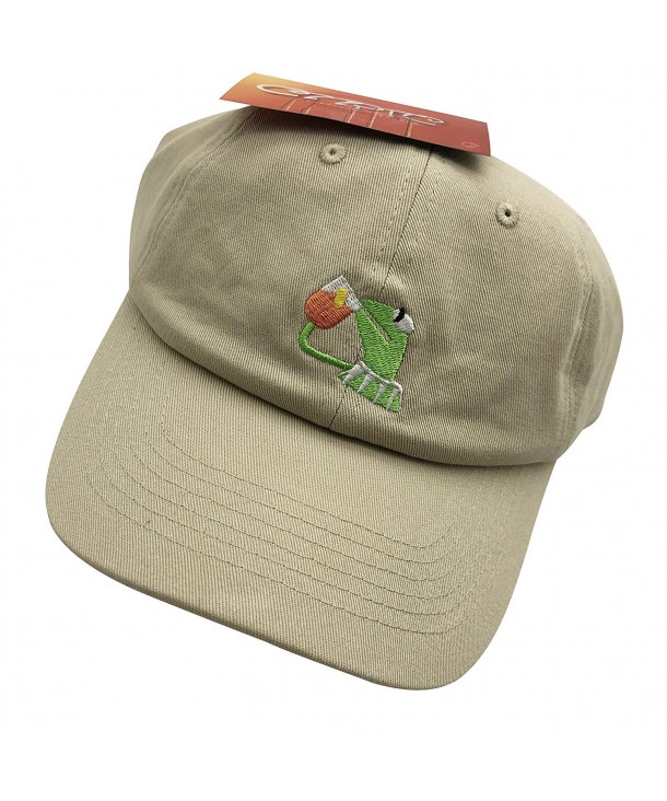 Kermit The Frog Dad Hat Baseball Cap Sipping Sips Drinking Tea Champion Adjustable - Beige - CW184X0KXAL