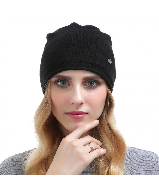 Vemolla Women's Solid Ski Skullies Edge Curling Beanie Hat Soft Cashmere Knitting Cap - Black - CF187R78CWR