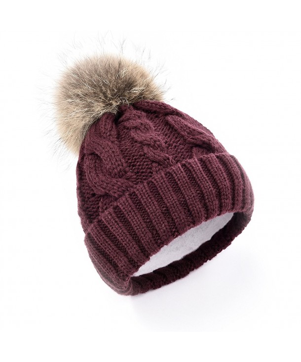 Womens Winter Beanie Raccoon Slouchy - Wine Red - C11850NKEUX