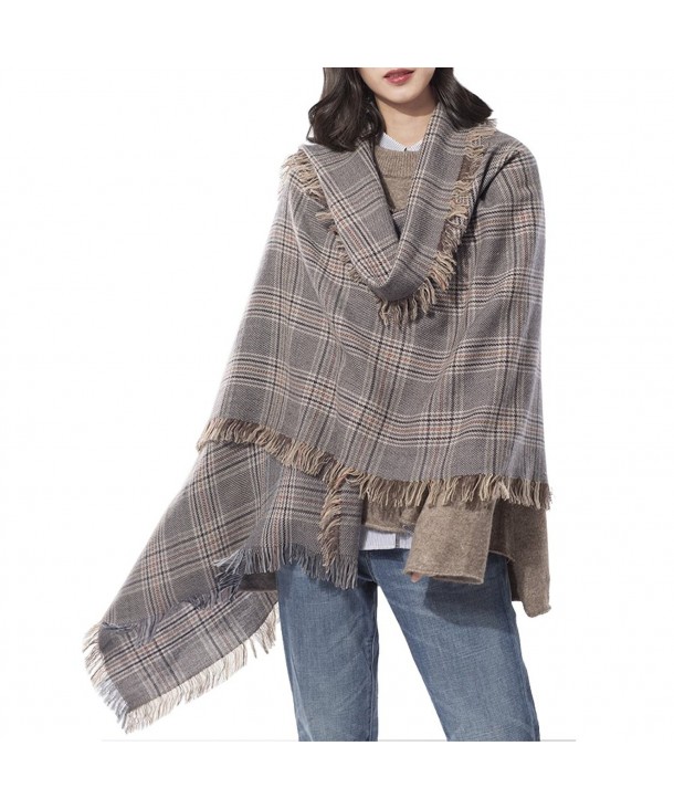 Women's Fashion Wool Plaid Blanket Scarf Big Scarves Warm Large wrap shawl(4 Colors) - Camel - C7187MYX9EU