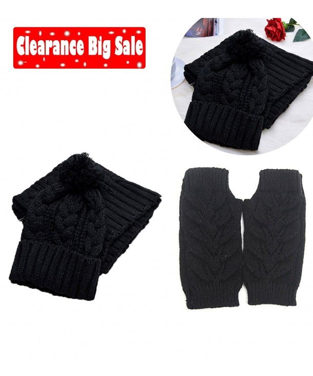 Jelinda Women's Autumn Winter Warm Knitted Hat/Scarf/Gloves Set - Black - CU12MYADIXF