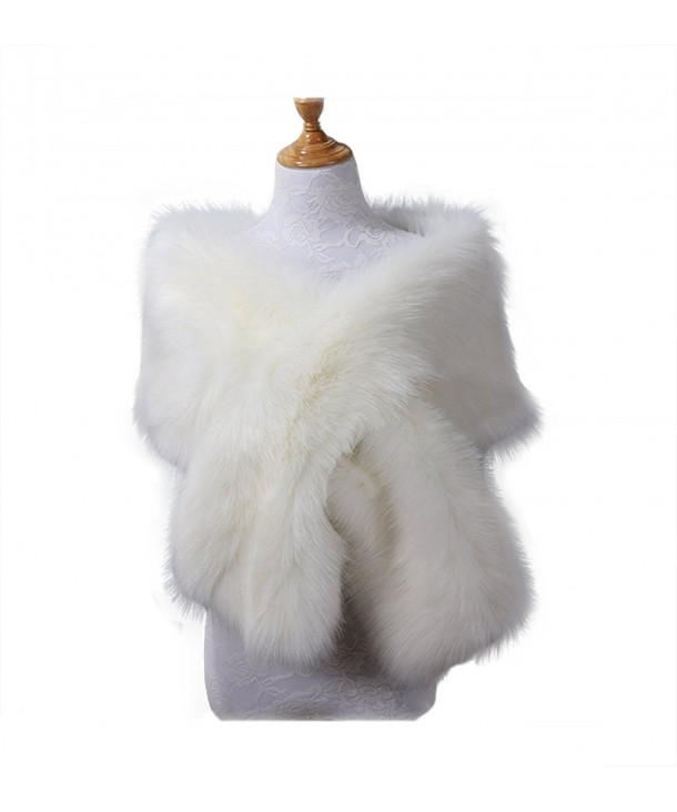 Amore Bridal Women's Winter Wedding Bridal Faux Fur Wrap Cape Stole - White - C5185DXYWKU