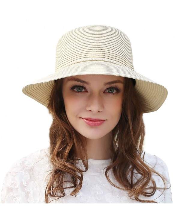 Home Prefer Womens Straw Sun Hat UPF 50+ Sun Protection Cap Wide Brim Bucket Hat - B-beige - C917YL60OKA