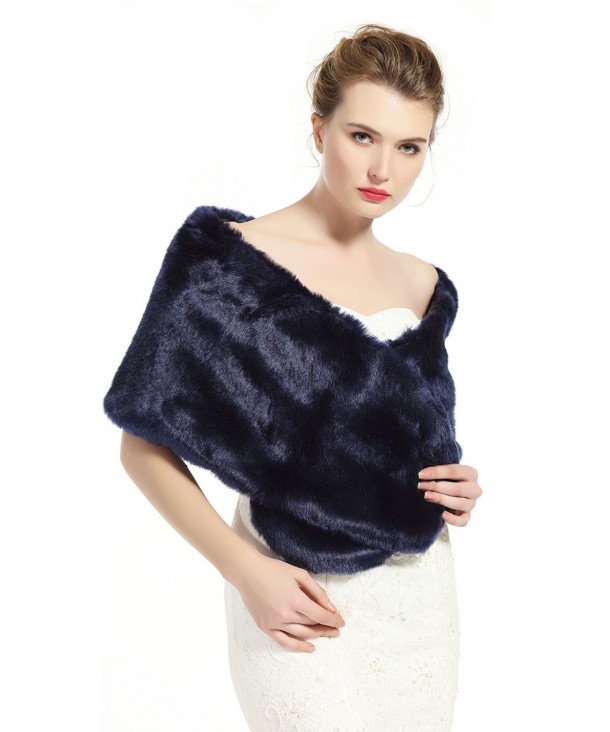 luxury Bridal Party Evening/Wedding Faux Fur Shawl Wrap Stole-S51(More Colors) - Navy Blue - CQ12O3PKHGQ