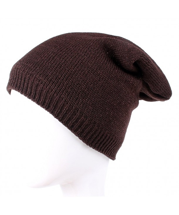 Unisex Cold Winter Fleece Lined Knitting Warm Hat Daily Slouchy Hats Beanie Skull Cap - Dfh147 Brown - CI1874QGKD2