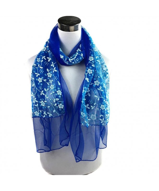 Tiean Fashion Lady Embroidered Scarf Lace Sheer Burntout Floral Mantilla Shawl Wrap - Blue - CY12O86H3BI