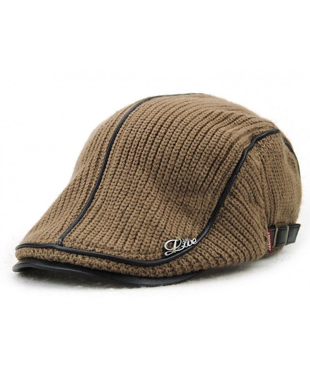 MOTINE Men's Knitted Wool Driving Duckbill Hat Warm Newsboy Flat Scally Cap - Coffee02 - CY12O76IROO