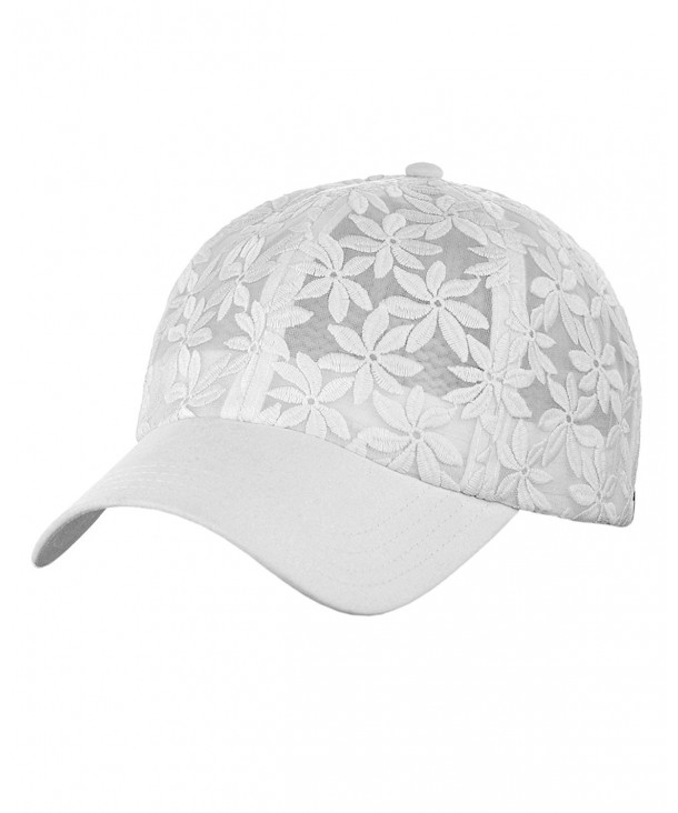 C.C Women's Floral Lace Panel Vented Adjustable Precurved Baseball Cap Hat - White - CK17YNRLGNG