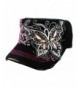 Leader Original Vintage Cadet Cap Distressed Style Hat with Bling Butterfly Black - CB11MFWAK5R