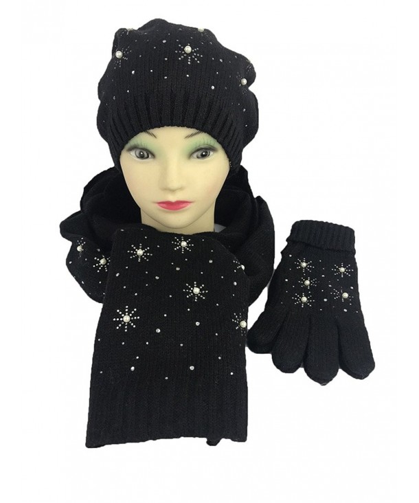GoodCape RAIN DROP Series Wool blended Gift Sets Hat- Glove and Scarf - Black - C3183XRAGT0