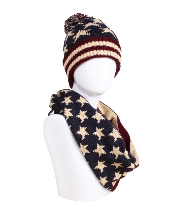 American Flag Knitted Hat- Scarf- Gloves Set - Hat and Infinity Scarf - C31895T00IE