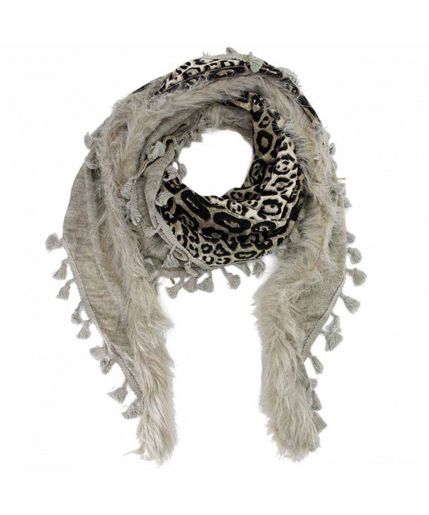 Leopard Shawl Wrap With Faux Fur Trim - Beige - CC119V9BLN3