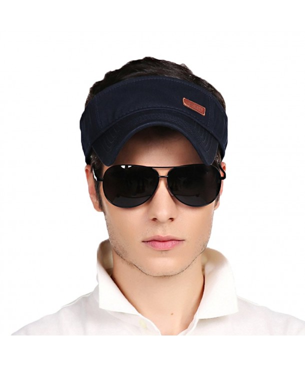 CACUSS Men&lsquos Cotton Sun Visor Caps Sports Beach Golf Hat With Adjustable Velcro - K0009_navy - CG17Z76YMQD