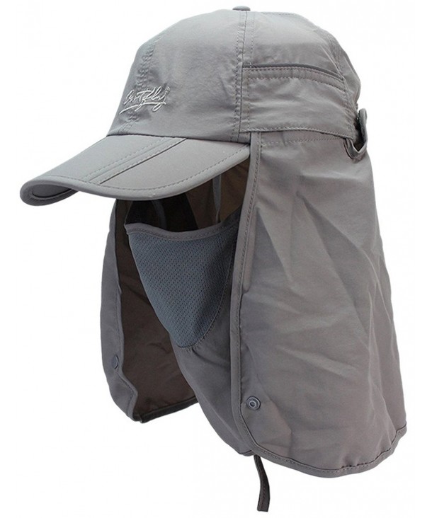 Outdoor Sun Protection Hat Folding Neck Flap Cap With Removable Shield and Mask - Grey - CO12GRS0IHZ