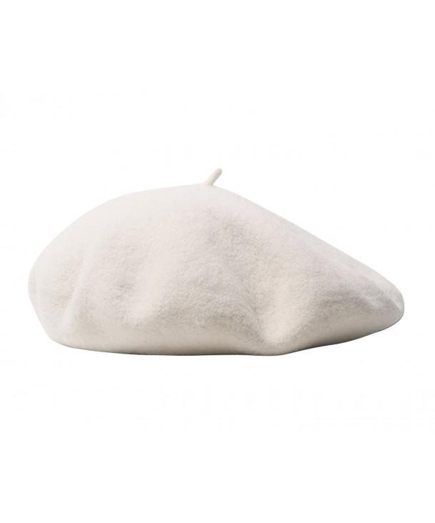 Beauty-girl Warm Winter Cap Classic Wool French Beret Tam Beanie Hat Cap For Women/Girls - Off-White - CG187ITA7HC