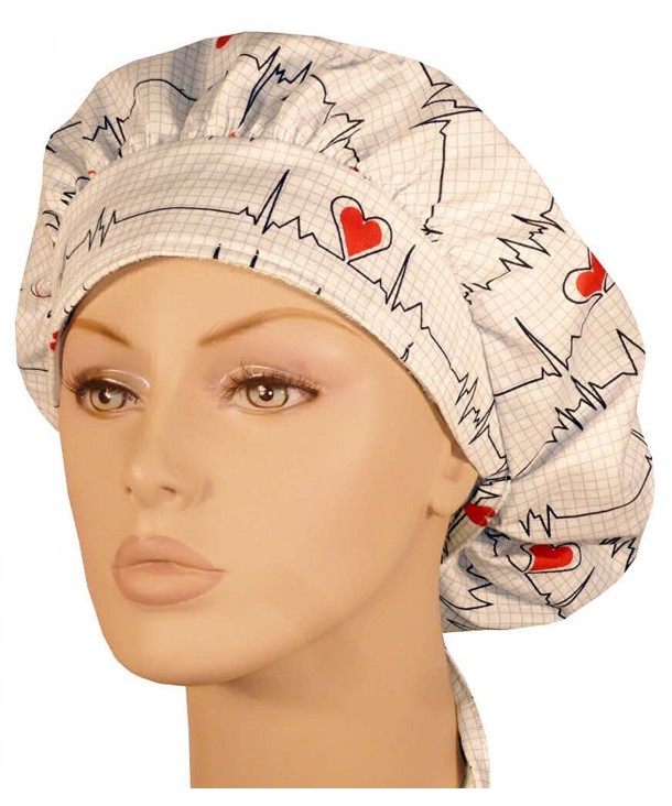 Designer Bouffant Medical Scrub Cap - Heartbeats On White - CG12ELBYJ07